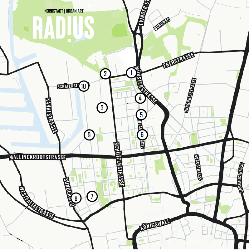 Radius Urban Art Karte der Standorte im Hafenquartier